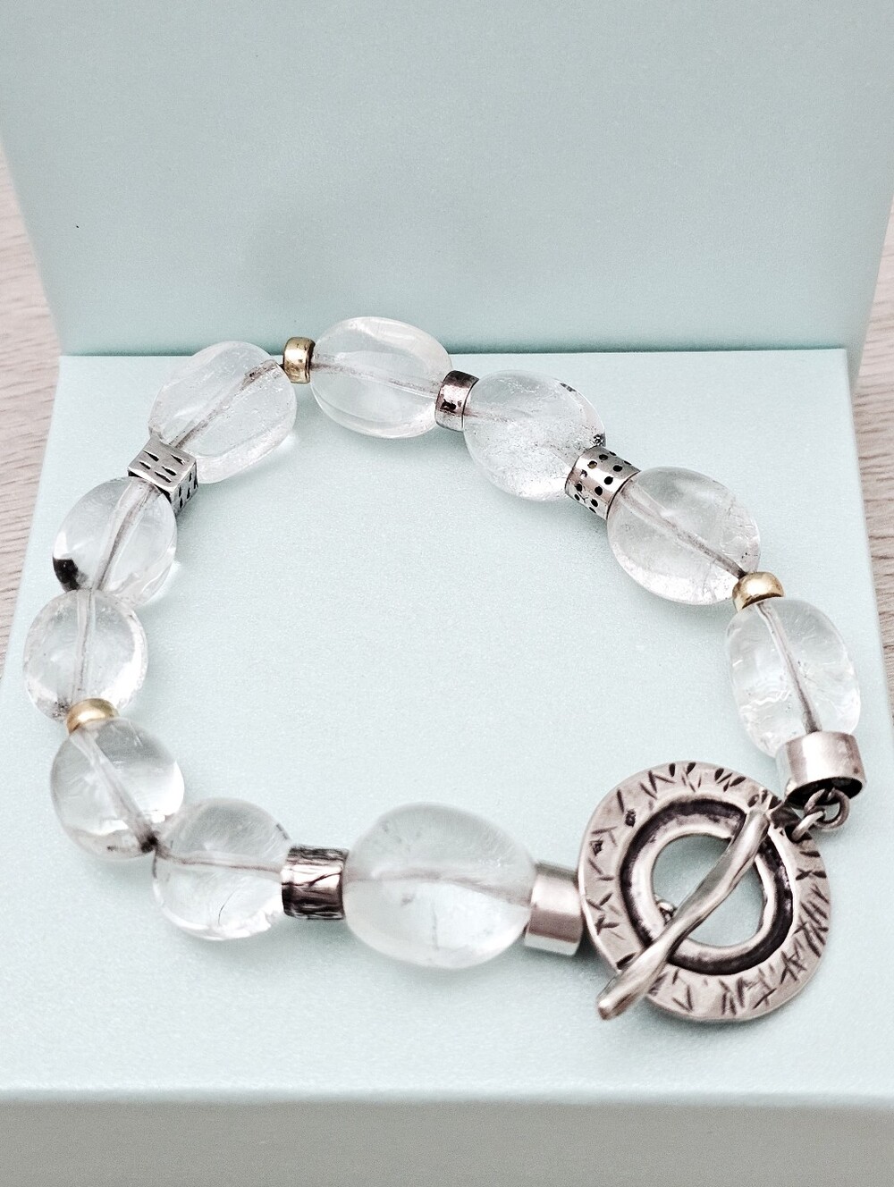 Silpada Sterling Silver Crystal Nugget Silver & Gold Bead Toggle Bracelet B1199